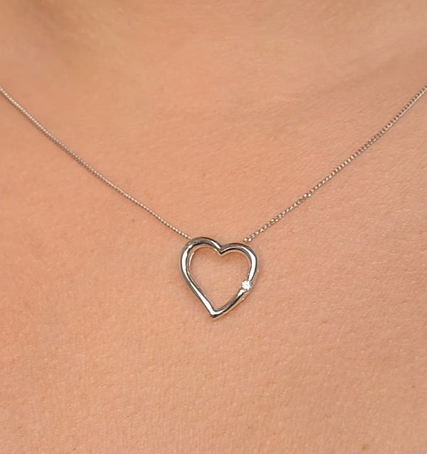 Diamond Heart Pendant Necklace 0.03ct 9K White Gold
